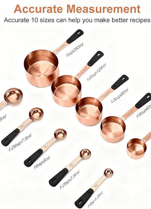 Measuring Cups and Spoons Set, Rose Gold Plated Stainless Steel 10 Piece for Cooking and Baking (5 Cups + 5 Spoons RoseGold)