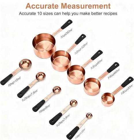 Measuring Cups and Spoons Set, Rose Gold Plated Stainless Steel 10 Piece for Cooking and Baking (5 Cups + 5 Spoons RoseGold)