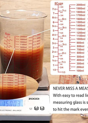 3 Piece Glass Measuring Cup Set, Includes 2-Cup, 4-Cup, and 8-Cup High Borosilicate Glasss Liquid Measuring Cups, Dishwasher, Freezer, Microwave, and Preheated Oven Safe, Essential Kitchen Tools