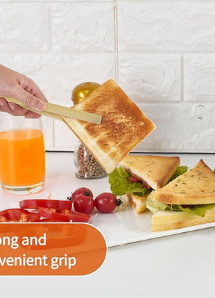 2 Pieces Natural Bamboo Toast Tongs, bamboo tongs,10.2 Inches Long Tongs with Anti-slip Design,for Toaster,Fruits, Bread & Pickles, Kitchen Utensil, Salad, Pasta, Grilling, BBQ