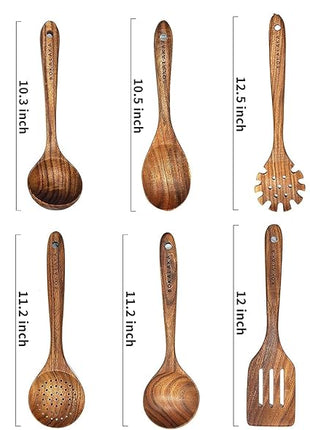 Wooden Spoons for Cooking,10 Pcs Natural Teak Wooden Cooking Utensils Wooden Kitchen Utensils Set Wooden Utensils for Cooking Wooden Spatulas for Cooking