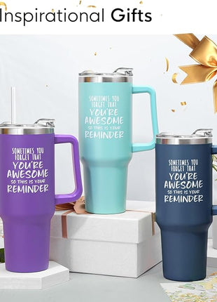 NOWWISH Gifts for Women, Birthday Inspirational Thank You GIfts for Women Mom Wife with this Funny Tumbler, 40 oz Tumbler with Handle and Straw - Green