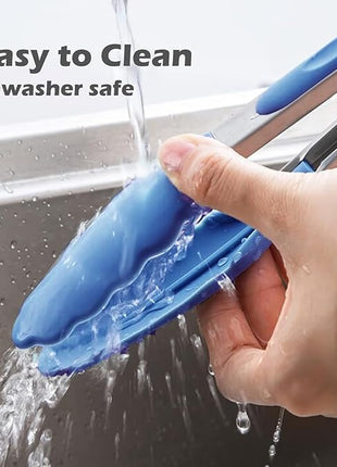 Kitchen Tongs, 9 Inch Tongs for Cooking with Silicone Tips, Food Grade Small Silicone Tongs, Mini Serving Tongs for Nonstick Pans, BBQ, Salad, Set of 3, Blue