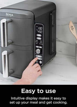 Ninja Air Fryer, 10QT DoubleStack XL 2-Basket, Compact Design, Cooks 5lb Whole Chicken, Feeds Up to 8 People, 6-in-1 Air Fryer, Roast, Bake & More, Easy to Clean, Dishwasher Safe Parts, Grey, SL401