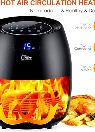 Air Fryer 6.9QT/6.5L, Uten 1700W High-power 8 in 1 Deep Frying Mode, Rapid Heating up, Non-Stick Oven, Oilless Cooking, Fast Heat up/Time Control, LED Digital Touchscreen, Black