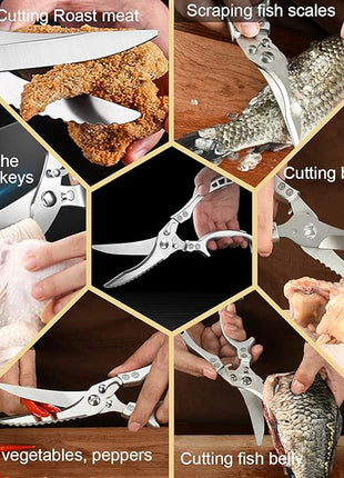 ANDONG Upgrade Heavy Duty Stainless Steel Kitchen Scissors - Professional Poultry Shears for Bone, Meat, Chicken, Fish, Turkey, Vegetables,Spring Loaded Multipurpose Ultra Sharp Utility Scissors
