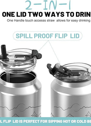 Hydraful 64 oz Tumbler with Handle and Straw - 100% Leak-Proof - Insulated Cup Reusable Stainless Steel Large Water Bottle Travel Mug for Gym, Hiking, and Camping - Gifts for Women Men Him Her