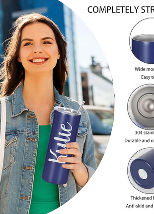 4 Pack 20 Oz Straight Skinny Tumblers,Individually Gift Boxed Stainless Steel Slim Skinny Tumbler Set Bulk, 20 Oz Insulated Slim Thin Travel Tumbler Cup for Diy, Navy