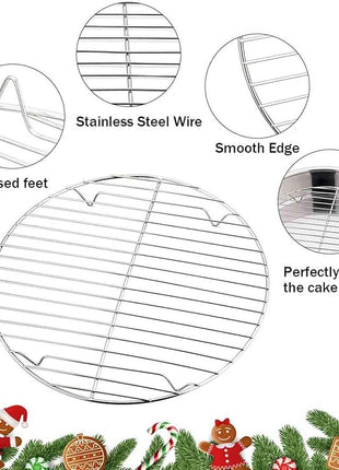 TeamFar Round Cooling Rack Set of 2, 9 Inch Round Baking Steaming Roasting Rack Set Stainless Steel, Healthy & Dishwasher Safe, Mirror Finish & Rust Free