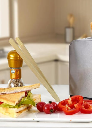 2 Pieces Natural Bamboo Toast Tongs, bamboo tongs,10.2 Inches Long Tongs with Anti-slip Design,for Toaster,Fruits, Bread & Pickles, Kitchen Utensil, Salad, Pasta, Grilling, BBQ