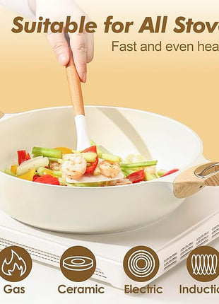 SENSARTE Ceramic Cookware Set, Pots and Pans Set Non stick, 14-Piece Induction Cookware, Non toxic Healthy Non Stick Kitchen Cooking Set, with Frying Pans Set, PFAS PTFE PFOA PFOS Free