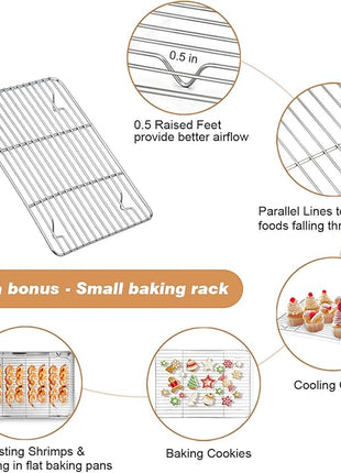 TeamFar Roasting Pan with Rack, 14 Inch Stainless Steel Turkey Roaster Lasagna Pan with V-Shaped Rack & Cooling Rack, Healthy & Sturdy, Brushed Surface & Dishwasher Safe, Rectangular - Set of 3