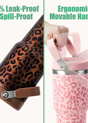 30oz Tumbler with Handle and Straw, Vacuum Insulated Tumblers with Flip Straw and Top Handle, Reusable Insulated Cup for Home, Outdoors, Leakproof, Fits in Cup Holder, Cold for 30 Hours