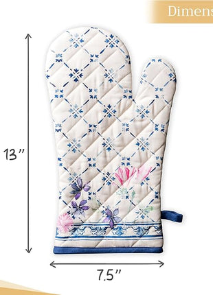 Maison d' Hermine Oven Gloves 100% Cotton Oven Mitt 7" x 13" with Loop Heat Resistant, BBQ, Cooking Gloves, Baking, Grilling, Kitchen, Handling Hot Pans Spring/Summer (Pack of 1, Faience)