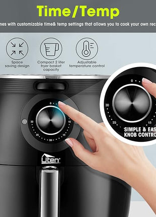 Air Fryer 5.8QT/5.5L, Uten 1700W AirFryer High-Power Electric Hot Temperature Control & Timer Knob, Non Stick Fry Basket, Dishwasher Safe, Apply to Party, Afternoon Tea, Black