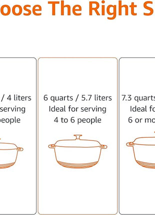 Amazon Basics Cast Iron Dutch Oven Pot with Lid, Enameled, Round, Dual Handles, Heavy-Duty, Medium, 6-Quart, Gray