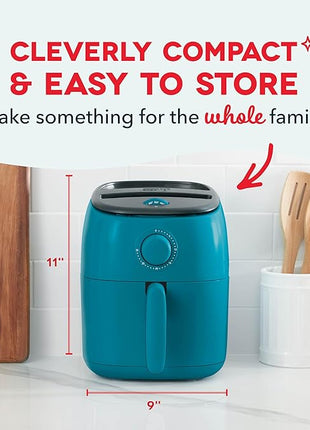 DASH Tasti-Crisp™ Electric Air Fryer Oven, 2.6 Qt., Teal – Compact Air Fryer for Healthier Food in Minutes, Ideal for Small Spaces - Auto Shut Off, Analog, 1000-Watt