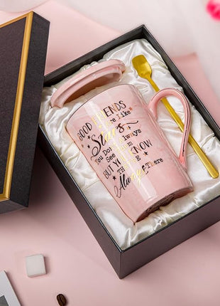 Best Friend Birthday Gifts for Women, Friendship Gifts for Women, Unique Birthday Gift Ideas for Her, Friends Female, Besties, BFF Ceramic Marble Coffee Mug Gift Box Printed Gold 14 oz