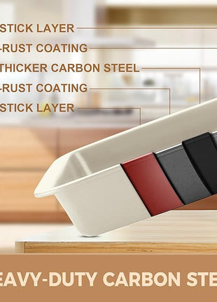 HONGBAKE Bakeware Sets, Baking Pans Set, Nonstick Oven Pan for Kitchen with Wider Grips, 10-Piece Including Rack, Cookie Sheet, Cake Pans, Loaf Pan, Muffin Pan, Pizza Pan -Cream