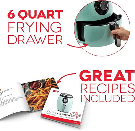 DASH Deluxe Electric Air Fryer + Oven Cooker with Temperature Control, Non-stick Fry Basket, Recipe Guide + Auto Shut Off Feature, 1700-Watt, 6 Quart - Aqua