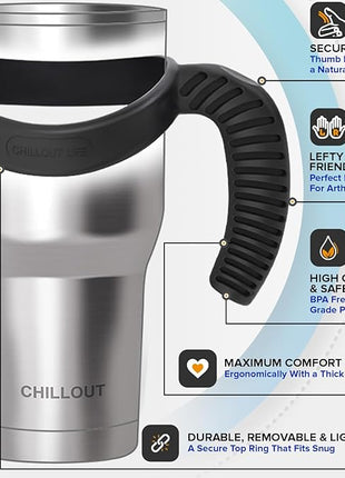 Stainless Steel Travel Mug with Handle 30 oz - 6 Piece Set. Tumbler with Handle, Straw, Cleaning Brush & 2 Lids. Double Wall Insulated Large Coffee Mug Bundle - Hot Pink Powder Coat Tumbler