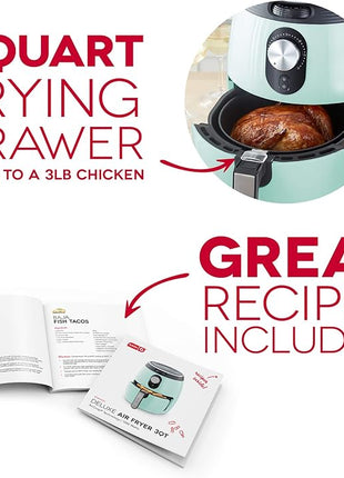 Dash Deluxe Electric Air Fryer + Oven Cooker with Temperature Control, Non-stick Fry Basket, Recipe Guide + Auto Shut off Feature, 1200-Watt, 3 Quart - Aqua