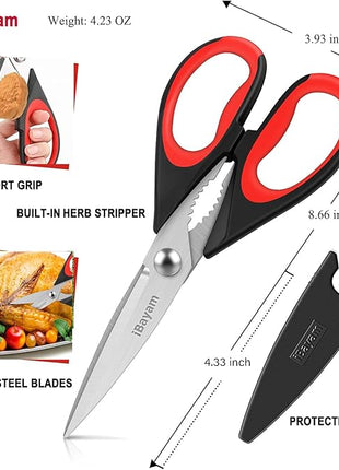 iBayam Kitchen Scissors All Purpose Heavy Duty, Kitchen Utensils Set, Stainless Steel Cooking Utensils Gadgets, Meat Poultry Food Shears Dishwasher Safe Utility Tools Home Gift, with Protective Sheath