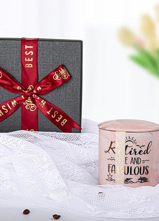 Retirement Gift for Woman 2025 - Retirement Gifts for Women, Coworker Leaving, Farewell, Going Away, Goodbye Gifts, Retired Free And Fabulous -14oz Pink Marble Coffee Mug, Gift Box