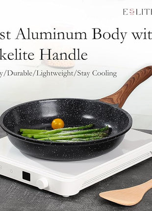 ESLITE LIFE Nonstick Ceramic Frying Pan Skillet with Lid, Non-Toxic Egg Omelette Kitchen Cooking Pans Compatible with All Stovetops (Gas, Electric & Induction), PTFE & PFOA Free (Black, 11" w/Lid)