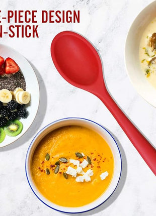 2 Pcs Silicone Spoons for Cooking Heat Resistant, Hygienic Design Cooking Utensi Mixing Spoons for Kitchen Cooking Baking Stirring Mixing Tools (Red)