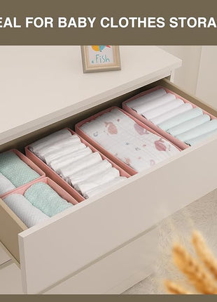 DIMJ Drawer Organizers for Clothing, Set of 4 Dresser Drawer Organizers, Fabric Closet Organizers and Storage, Drawer Dividers for Baby Clothes, Socks, Belt, Tie (Pink)