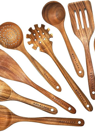 Teak Wooden Spoons for Cooking - 8Pcs Kitchen Utensils Set With Spatulas