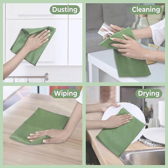 Urban Villa Kitchen Towels 100%Cotton Green Color Dish Towels for Kitchen with Hanging Loop Size 20x30 inches(Set of 6) Highly Absorbent Quick Drying Soft Premium Quality Dish Towels&Dish Cloths Sets