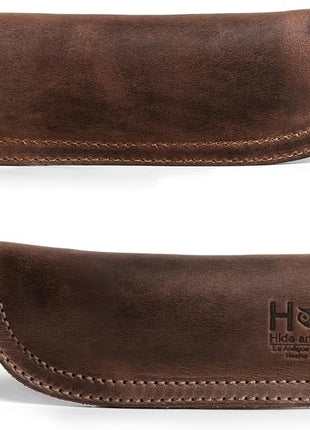 Hide & Drink, Full Grain Leather Hot Handle, Cast Iron Protector, Panhandle Potholder, Double Layered, Double Stitched, Slides On/Off Easily onto Metal Skillet Grips, Handmade, Bourbon Brown