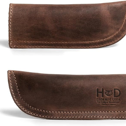 Hide & Drink, Full Grain Leather Hot Handle, Cast Iron Protector, Panhandle Potholder, Double Layered, Double Stitched, Slides On/Off Easily onto Metal Skillet Grips, Handmade, Bourbon Brown