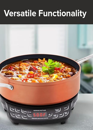 Nuwave Flex Precision Induction Cooktop, 10.25” Shatter-Proof Ceramic Glass, 6.5” Heating Coil, 45 Temps 100°F to 500°F, 4Qt Induction-Ready Healthy Ceramic Non-Stick Everyday Pan with Lid Included