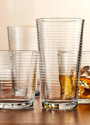 Glaver's Drinking Glasses Set of 12. Everyday Drinking Glasses. Mixed Drinkware Sets 6-17 oz Tall Kitchen Glass Cups, and 6-13 Oz Rocks Glasses. Ribbed Glassware Sets for Cocktail Beer Juice Water.