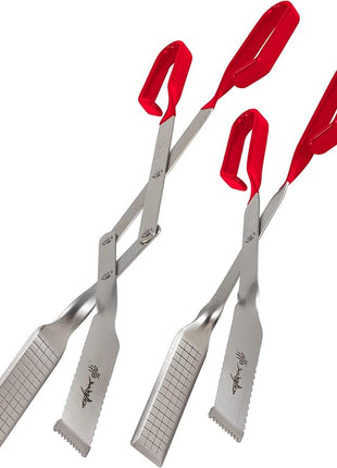 Shark BBQ Grill Tongs for Steaks - 2-Pack Gift Set - 17" & 13" Professional Kitchen and Outdoor Grilling Utensil Set (Red)