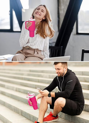 Silicone Spill Stopper Set Compatible with Stanley Cup 2.0 30oz & 40oz with Straw Cover (Set of 2, Rosy)