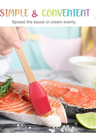 Wood Handled Mini Spatula Mini Silicone Baking Spatulas Set Silicone Brush with Wooden Handles, Spoon, Spatula for Kitchen Cooking Mixing (5)