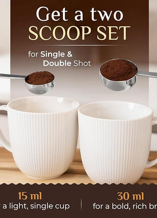 Orblue Premium Coffee Scoop Set - 1 Tbsp (15ml) & 2 Tbsp (30ml) Measuring Tablespoon - Stainless Steel Coffee Measuring Spoon and Scooper with Long Handles - Pack of 2