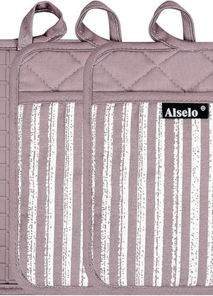 Silicone Pot Holders Set of 3 Heat Resistant & Non Slip Potholders, Professional Oven Hot Pads with Pockets Mitts for Kitchen Cooking Baking Barbecue (3, Purple)