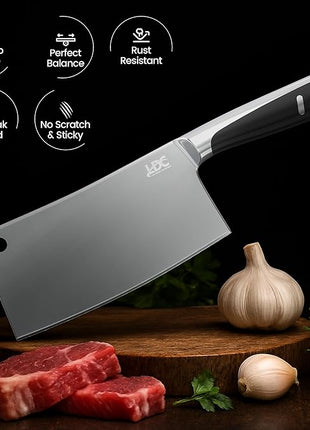 LDC Meat Cleaver Heavy-Duty 7" Inch Knife - High-Carbon Stainless Steel Chef Knife for Meat and Vegetables - Butcher Bone Cutting Knife for Home and Restaurant Use