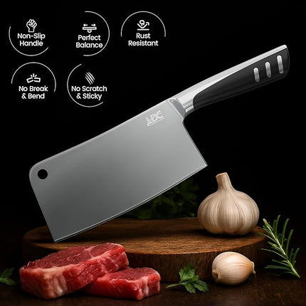 LDC Meat Cleaver Heavy-Duty 7" Inch Knife - High-Carbon Stainless Steel Chef Knife for Meat and Vegetables - Butcher Bone Cutting Knife for Home and Restaurant Use