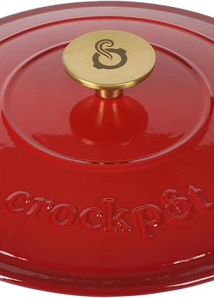 Crock Pot Artisan 6-Quart Round European Enameled Cast Iron Dutch Oven Pot With Lid -Gradient Red