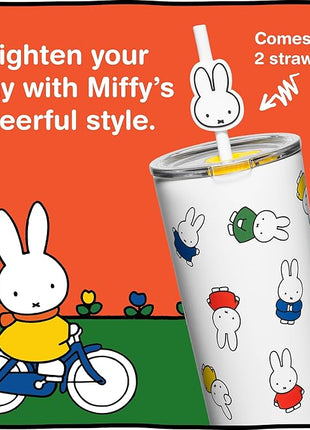 Dragon Glassware | Miffy 24 oz Vacuum Insulated Tumbler with Lid and Straw - Tumbler Cup with 2 Straws - Stainless Steel Tumbler with Straw Topper for Water, Iced Tea - Iconic