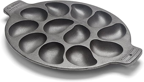 Outset 76225 Cast Iron Oyster Grill Pan, 12 Cavities, Black