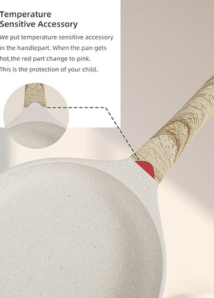 Caannasweis Nonstick Granite Frying Pan Skillet, Non Stick Omelette Fry Pans, Omelet Egg Pan, Stone Cookware Chef's Pan, Induction Compatible, PFOA Free (Beige, 3 Pcs)