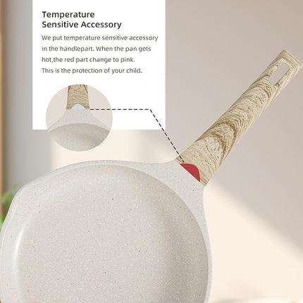 Caannasweis Nonstick Granite Frying Pan Skillet, Non Stick Omelette Fry Pans, Omelet Egg Pan, Stone Cookware Chef's Pan, Induction Compatible, PFOA Free (Beige, 3 Pcs)