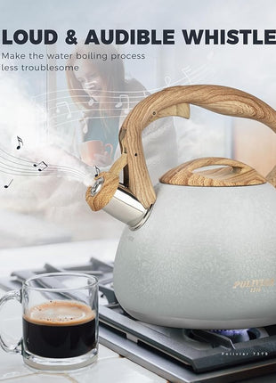 POLIVIAR Tea Kettle, 2.7 Quart Stovetop Tea Kettle, Audible Whistling Teapot with Crackle Finish, Food Grade Stainless Steel for Anti-Rust, Anti Hot Handle, Suitable for All Heat Sources (JX2023-LYW)